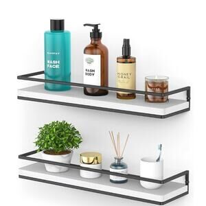 White Floating Shelves - Set of 2, Wall Mounted Hanging Shelves 16.9" x 4.7"